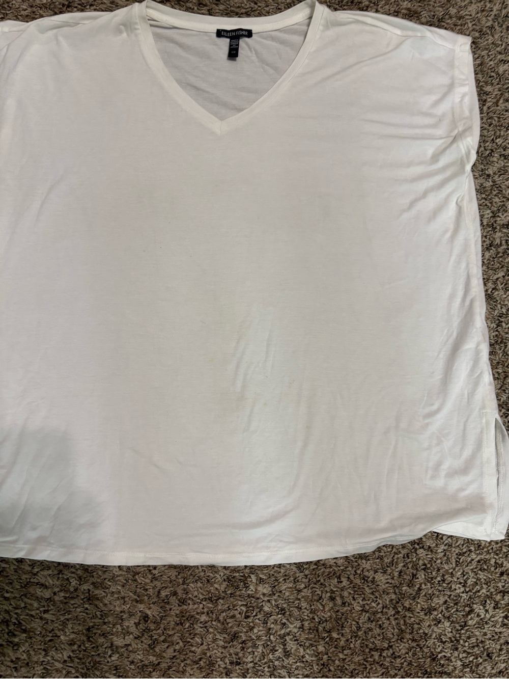 Eileen Fisher White V-Neck Short Sleeve Top